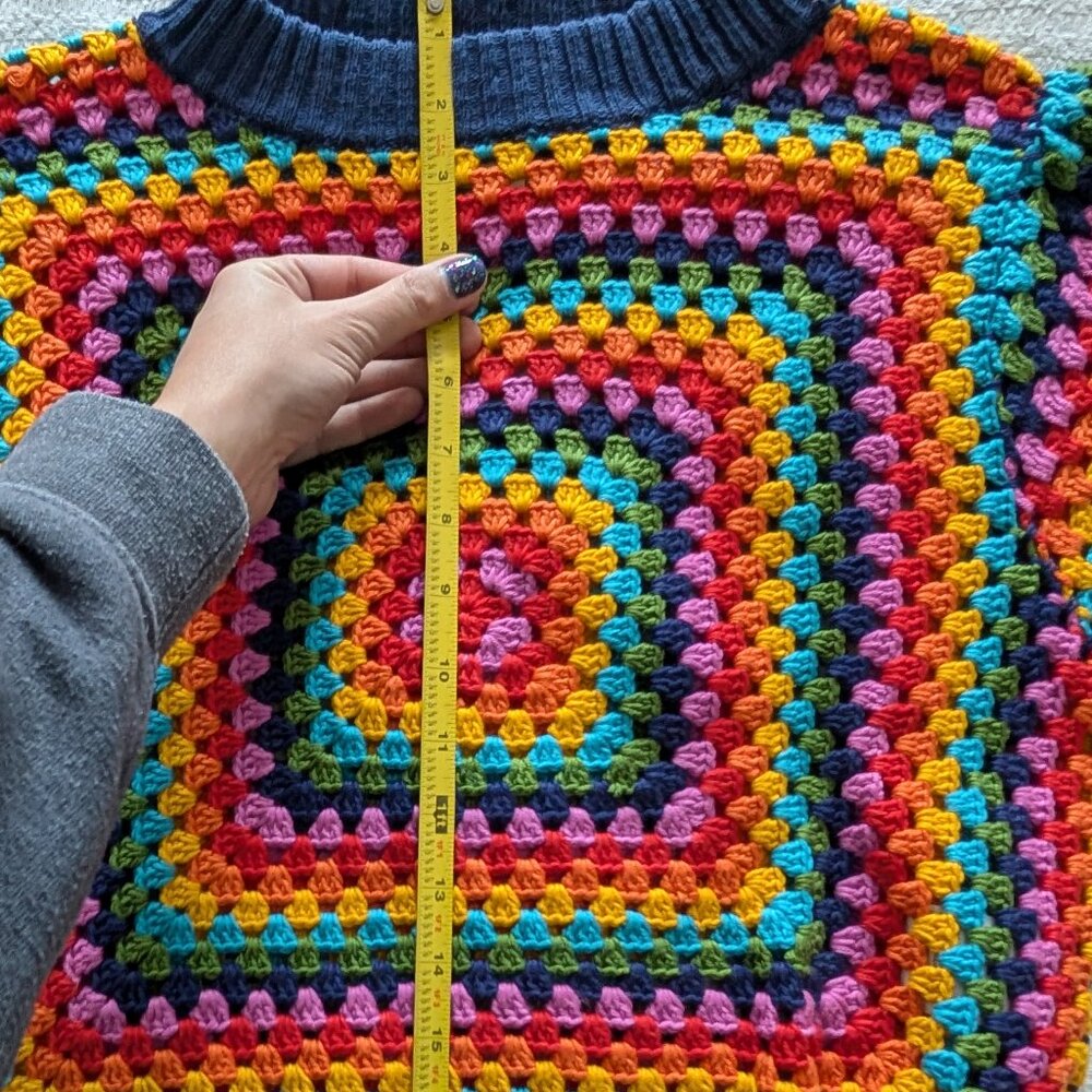 FARM Rio Multicolor Crochet Square Sweater with Navy Trim - Picture 4 of 6